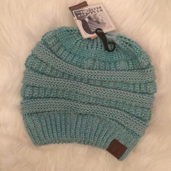 C.C Messy Bun Beanie Tail in Mint Metallic - Picture 11 of 15